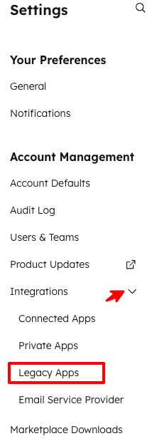 Step 2: Navigate to Integrations then Legacy Apps